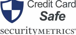 Brand logo for Credit Card Safe by SecurityMetrics, featuring a blue shield icon and the text 'Credit Card Safe' and 'securityMETRICS'.